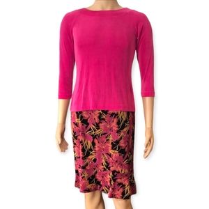 Citiknits 2 Piece Pink Black Floral Top and Skirt